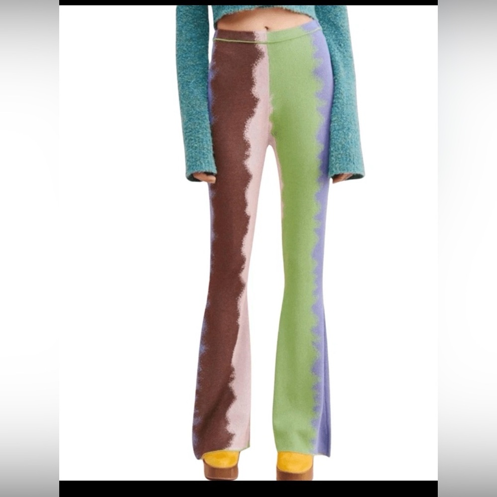 House of Sunny Electric Flare Pants 4 Multicolor Knit Festival Boho Retro Size 8